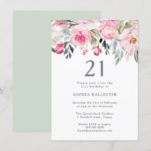  vattenfärgsblommor Elegant 21:a födelsedag Inbjudningar