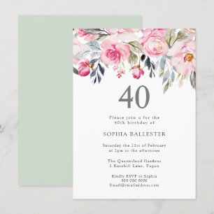vattenfärgsblommor Elegant 40:e födelsedagen Inbjudningar