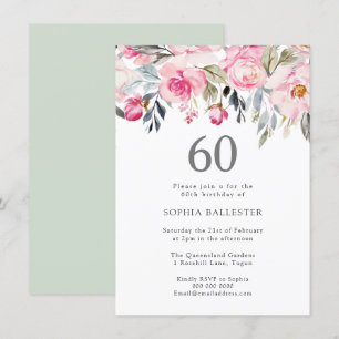  vattenfärgsblommor Elegant 60:e födelsedagen Inbjudningar
