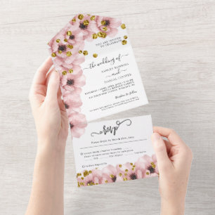 Vattenfärgsblommor Elegant Flowers Guld Bröllop