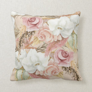Vattenfärgsblommor Elegant Pampas Rosa ros Kudde