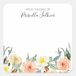 vattenfärgsblommor för Rosa från skrivbordet Fyrkantigt Klistermärke