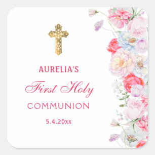 Vattenfärgsblommor första kommune fyrkantigt klistermärke