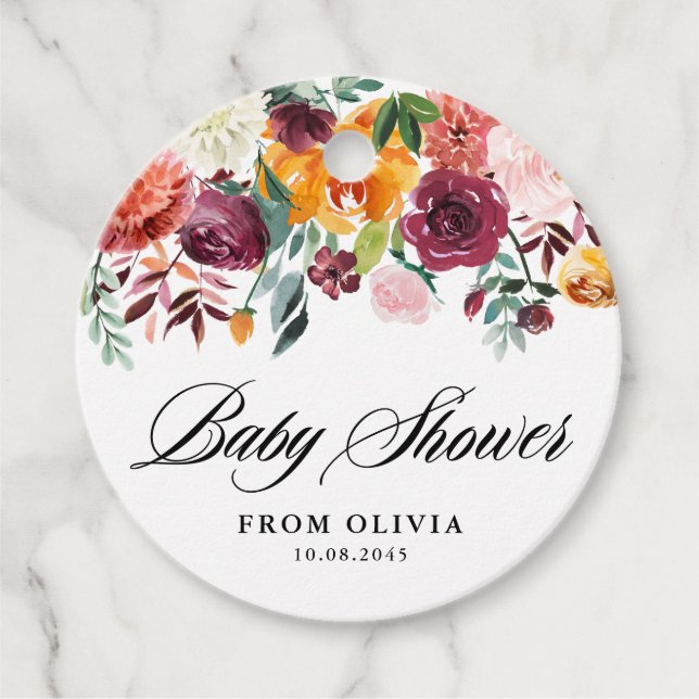 Vattenfärgsblommor Garland Fall Baby Shower Gåvor Etiketter (Framsida)