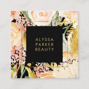 Vattenfärgsblommor Guld och persiko-Blommigt på Fyrkantigt Visitkort