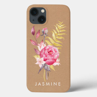 Vattenfärgsblommor Guld Personlig Apple Iphone