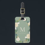 Vattenfärgsblommor guldblommor Monogram Sage-Grönt Bagagebricka<br><div class="desc">Elegant- och feminininbagagemärke med vattenfärgade blommor med faux guld-folie och faux guld glitter-accenter med röd bakgrund färg. Anpassa genom att lägga till information. Den här personligens bagagetapp är perfekt som gåva.</div>