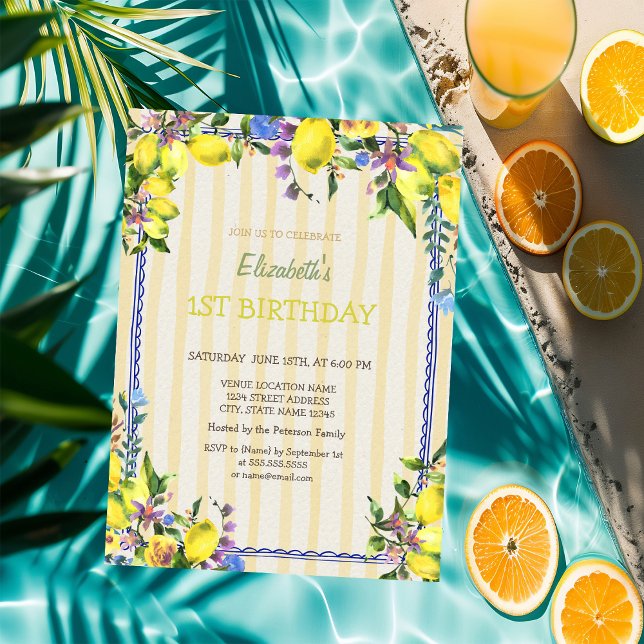 Vattenfärgsblommor Gult Rand födelsedag Inbjudningar (Skapare uppladdad)