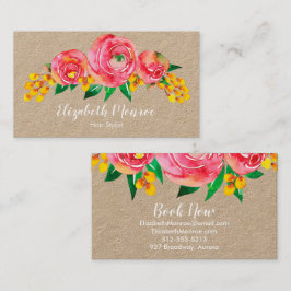Vattenfärgsblommor Hair Stylist Salon Makeup Kraft Visitkort