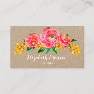 Vattenfärgsblommor Hair Stylist Salon Makeup Kraft Visitkort