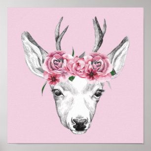 Vattenfärgsblommor, Hjort Poster