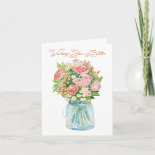 Vattenfärgsblommor i ett Burk-källkort Kort