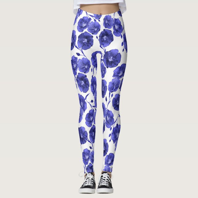 Vattenfärgsblommor i Fält: Botaniska Tapet Leggings (Framsida)