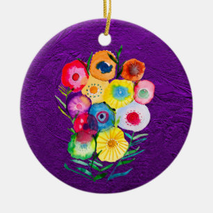 Vattenfärgsblommor i lila av blommigt julgransprydnad keramik