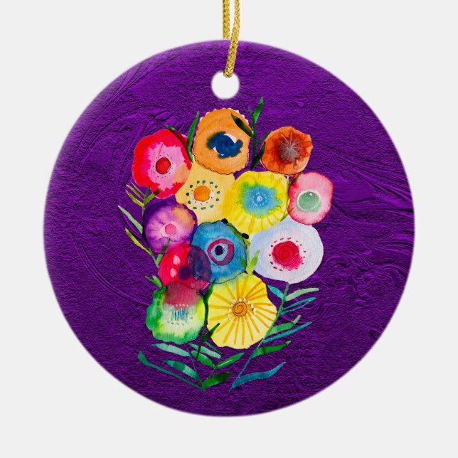 Vattenfärgsblommor i lila av blommigt julgransprydnad keramik (Framsidan)