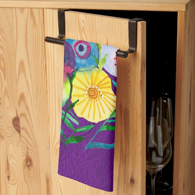 Vattenfärgsblommor i lila av blommigt kökshandduk (Thirds Fold)