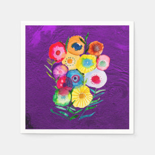 Vattenfärgsblommor i lila av blommigt pappersservett