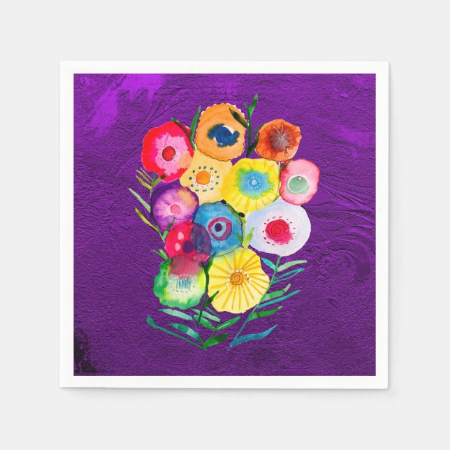 Vattenfärgsblommor i lila av blommigt pappersservett (Framsidan)