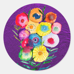 Vattenfärgsblommor i lila av blommigt runt klistermärke
