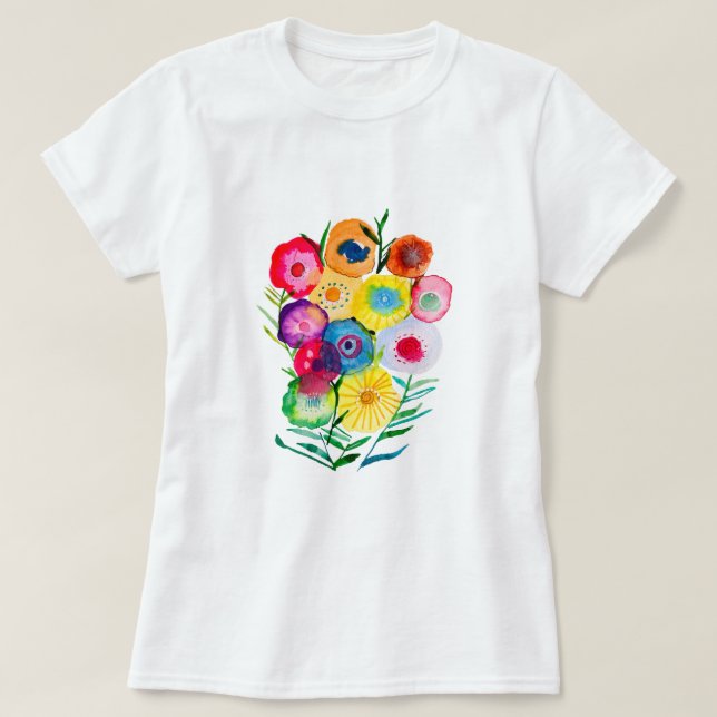 Vattenfärgsblommor i lila av blommigt t shirt (Design framsida)
