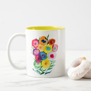Vattenfärgsblommor i lila av blommigt Två-Tonad mugg