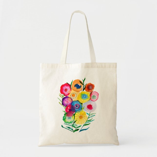 Vattenfärgsblommor i lila av blommigt tygkasse (Framsidan)