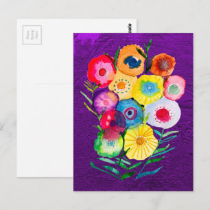 Vattenfärgsblommor i lila av blommigt vykort