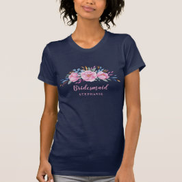 vattenfärgsblommor i marinen ( Rosa) Bridesmaid T Shirt