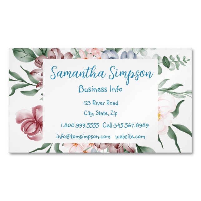 Vattenfärgsblommor i modern professionell elegant magnetiska visitkort (Framsida)