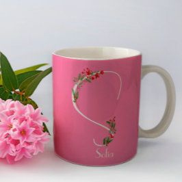 Vattenfärgsblommor i monogram rosa kaffe mugg