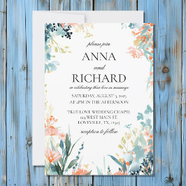 Vattenfärgsblommor i Neutralt Pastel Tones Bröllop Inbjudningar