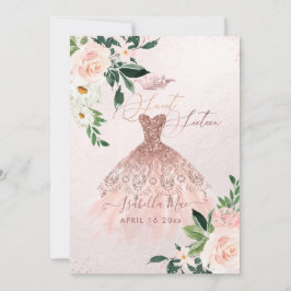  vattenfärgsblommor i ro Guld Sweet sixteen Inbjudningar