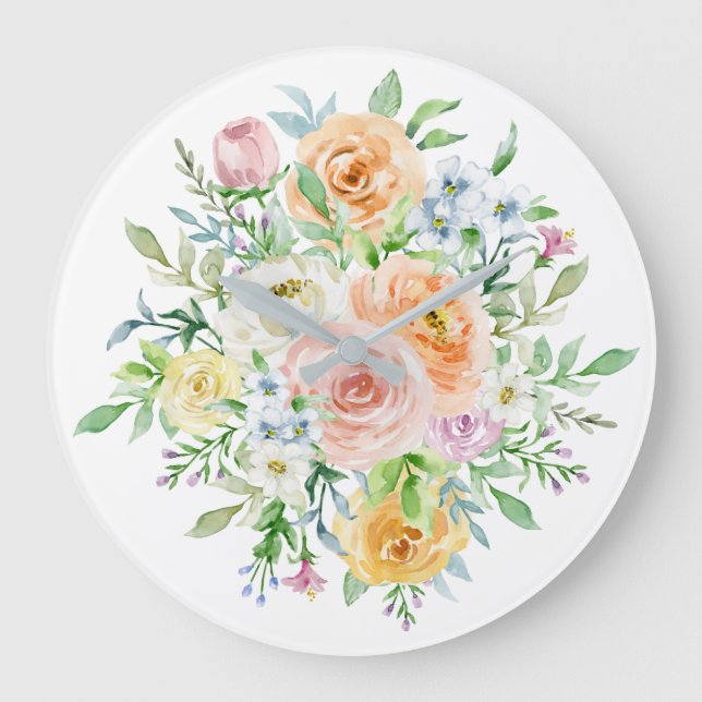 Vattenfärgsblommor i Ro och Grönt Löv Stor Klocka (Framsida)