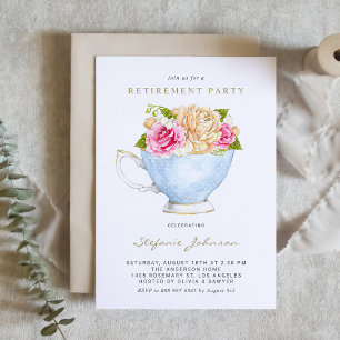 Vattenfärgsblommor i Tekopp Pension Party Inbjudningar