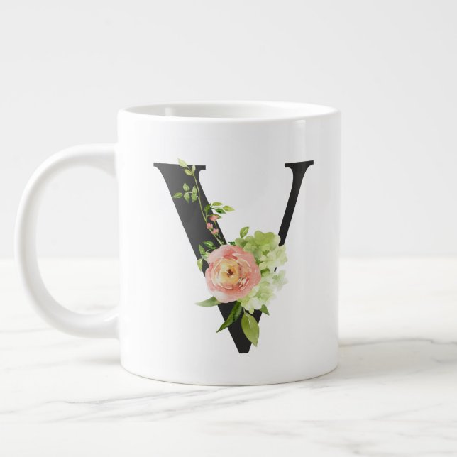 Vattenfärgsblommor Initial Mugg med brev V Jumbo Mugg (Vänster)