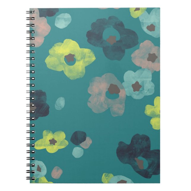 Vattenfärgsblommor Journal - Teal Anteckningsbok Med Spiral (Framsidan)