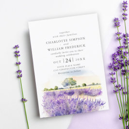 Vattenfärgsblommor (Lavender Flowers) Fält Bröllop Inbjudningar