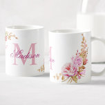 Vattenfärgsblommor Lila Anpassningsbar Monogram Na Kaffemugg<br><div class="desc">Ett vackert lila ro och en peonhandmålad vattenfärgad blommigt på mugg med ett eget personlig monogram och namn.</div>