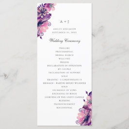 Vattenfärgsblommor, lila och rosa. Blommigt bröllo Program