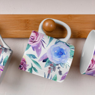 Vattenfärgsblommor, lila och rosa. Blommönster Kaffemugg