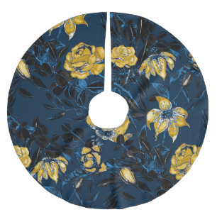 Vattenfärgsblommor Löv: Vintage Mönster Julgransmatta Borstad Polyester