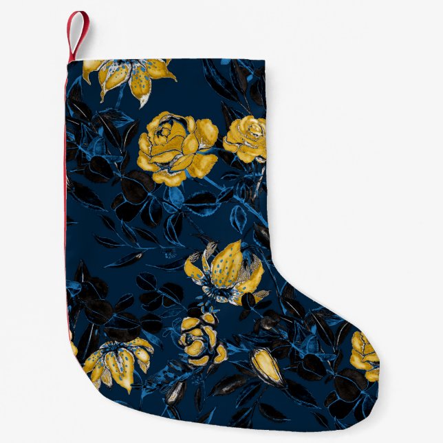 Vattenfärgsblommor Löv: Vintage Mönster Liten Julstrumpa (Framsidan)