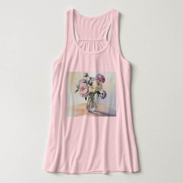 Vattenfärgsblommor Målningsbakgrund för persiennba Linne Med Racerback (Design framsida)