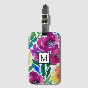Vattenfärgsblommor Maron och Gult Bagagebricka