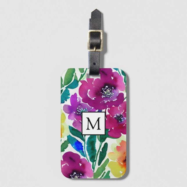 Vattenfärgsblommor Maron och Gult Bagagebricka (Framsida vertikal)