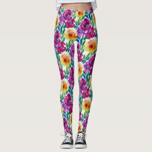Vattenfärgsblommor Maron och Gult Leggings