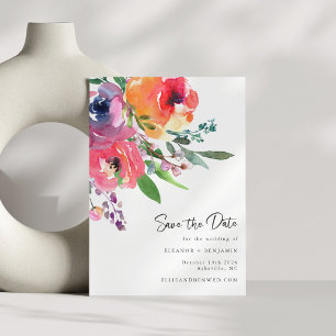 Vattenfärgsblommor Modern Elegant Bröllop Spara Datumet