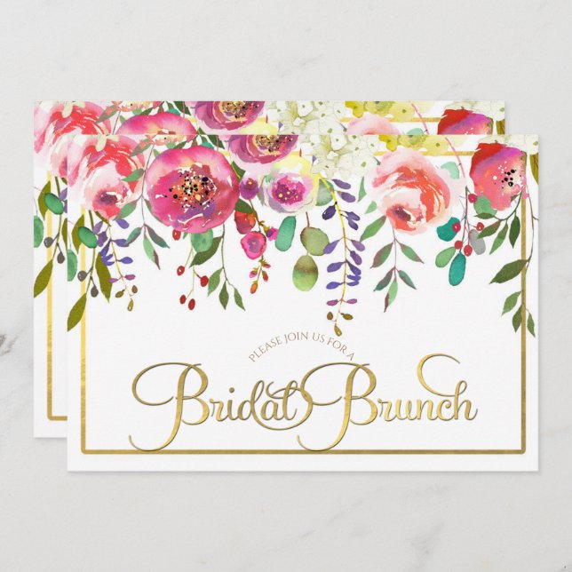 Vattenfärgsblommor Modern Möhippa Brunch Blommigt  Inbjudningar (Fram/baksida)