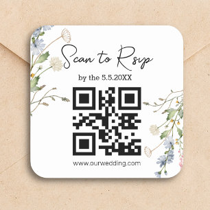 Vattenfärgsblommor modern osa qr-kod bröllop fyrkantigt klistermärke