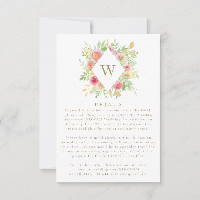 Vattenfärgsblommor, monogram Bröllop-skåp OSA Kort (Framsida)